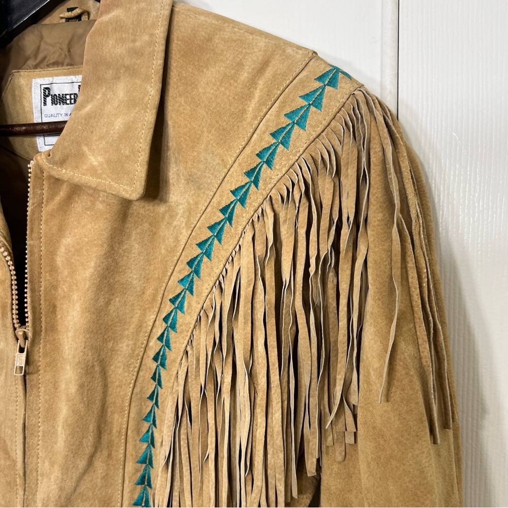 Vintage 80’s Pioneer Wear Fringe Suede Leather Tan Jacket Western Size S - Picture 5 of 15